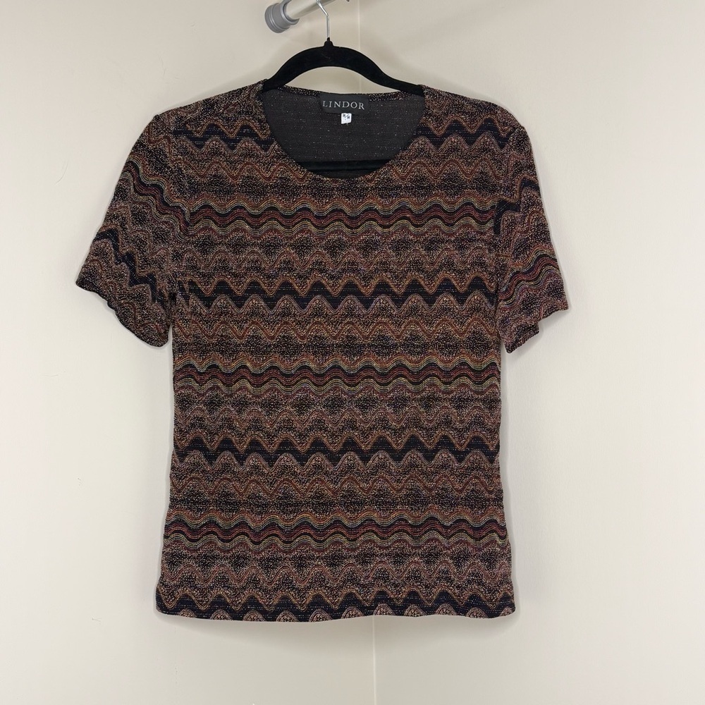 Vintage Lindor Multicolor Metallic Geometric Top | Women’s Size M | 90s Classic